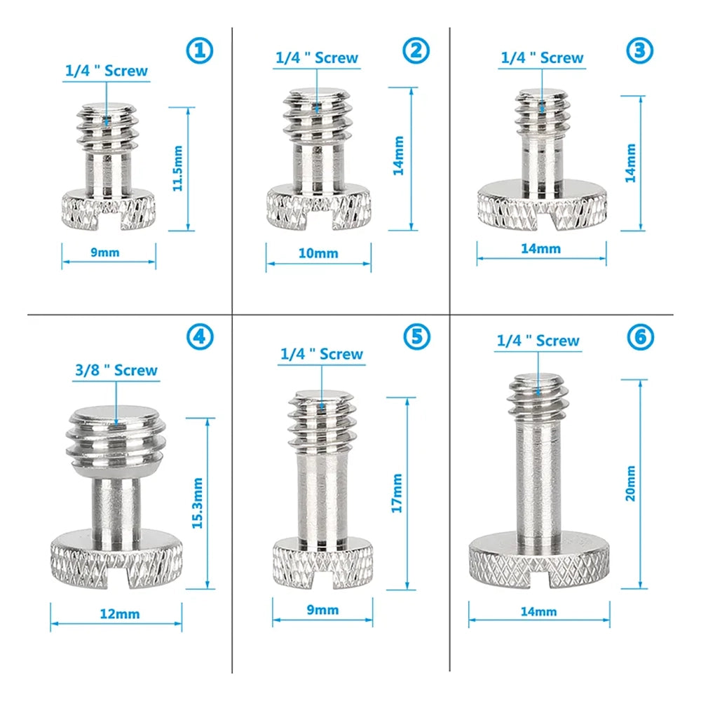 CGPro 1/4"-20 & 3/8"-16 Slotted Screw Bolt Assortment Brass Nickel Made With Plastic Storage Case For Camera Quick Release Plate (12 Pieces)
