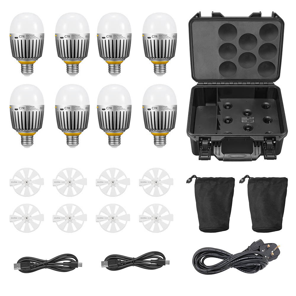 GODOX KNOWLED C7R K8 E27 RGBWW Creative Bulb 8-Light Kit For Practical Set Lighting With Built-In Battery