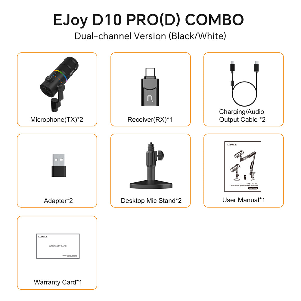 COMICA EJoy D10 PRO RGB Cardioid Dynamic Wireless Microphone