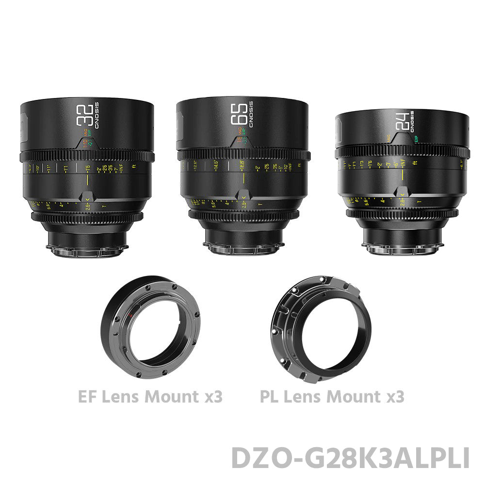 DZOFILM 24, 32, 65mm T2.8 Gnosis Macro Prime 3-Lens Kit (LPL with PL & EF Mounts)