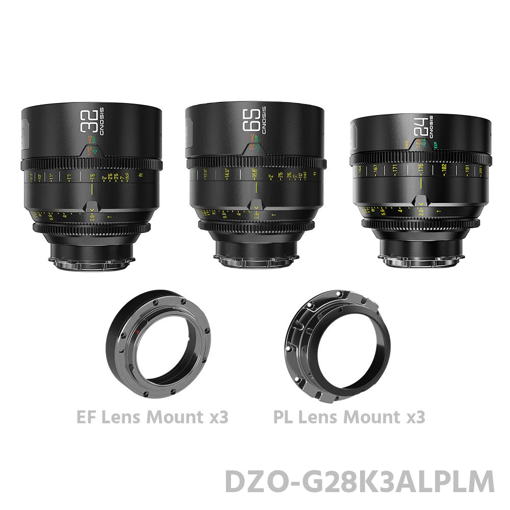 DZOFILM 24, 32, 65mm T2.8 Gnosis Macro Prime 3-Lens Kit (LPL with PL & EF Mounts)