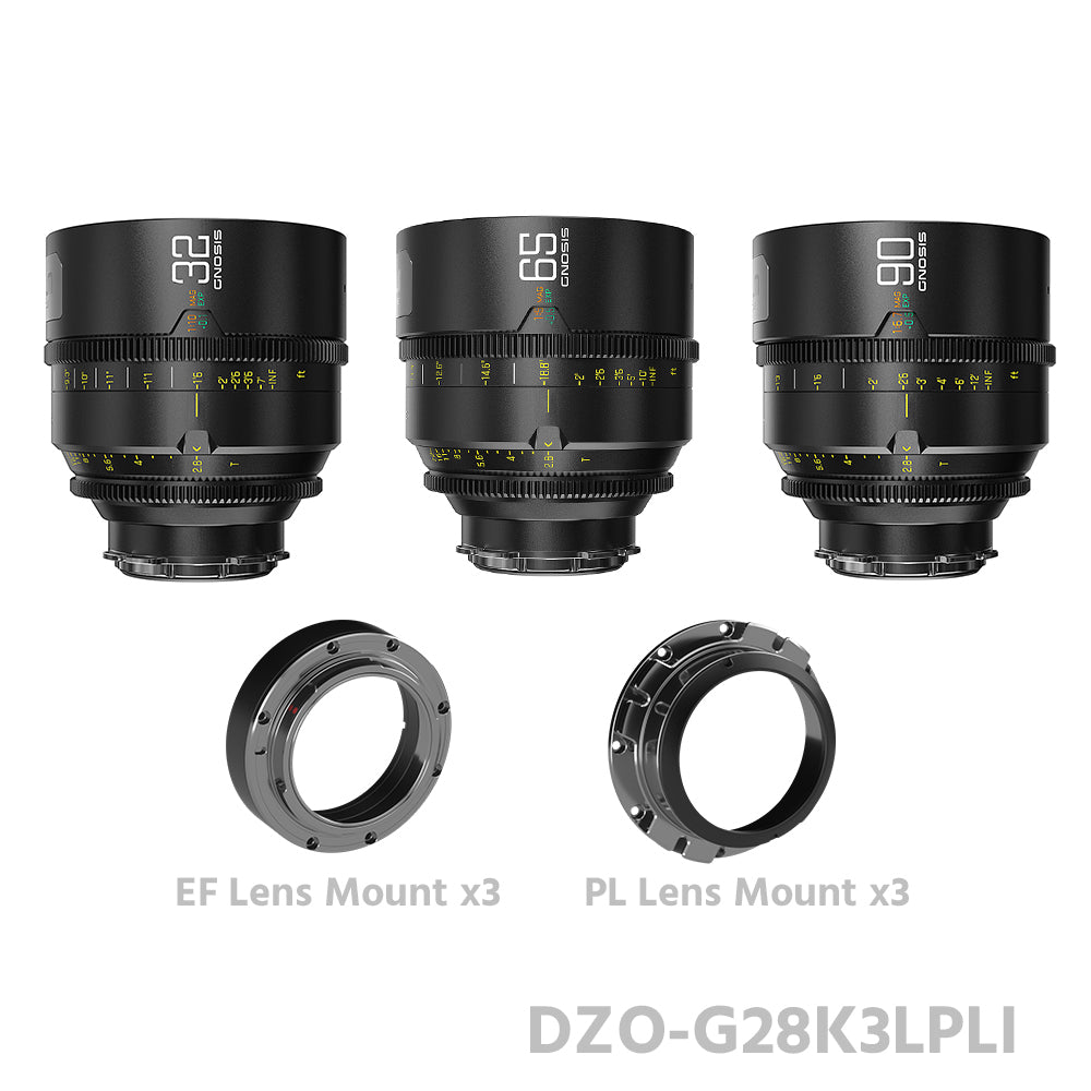 DZOFILM 32, 65, 90mm T2.8 Gnosis 3 Lens Set T2.8 Macro Prime Lens LPL+PL+EF Mount