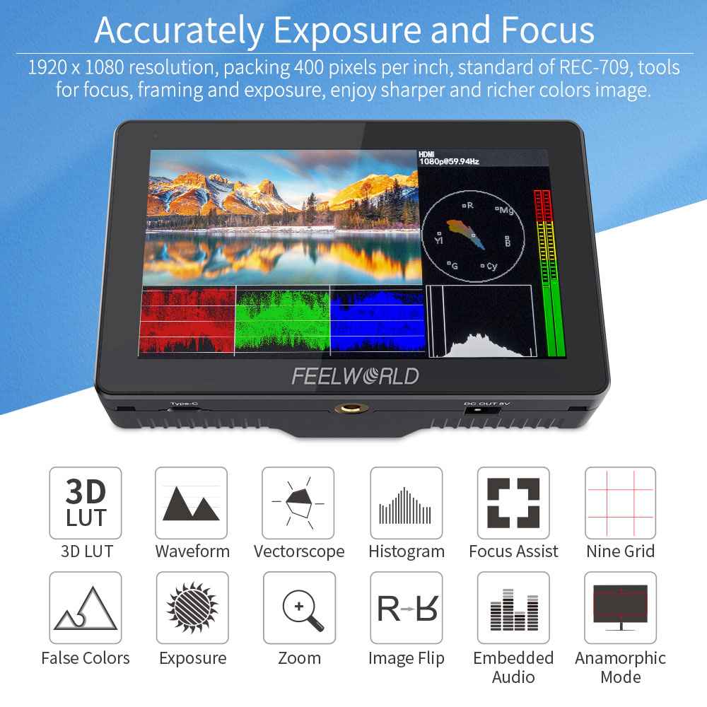 FeelWorld FT6 FR6 Two 5.5" On-Camera Monitors with Wireless Transmitter & Receiver System