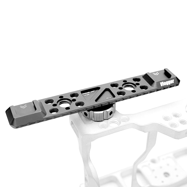 Vlogger Dual Cold Shoe Bracket Extension Bar with Built-in 1/4" and 3/8" Threads