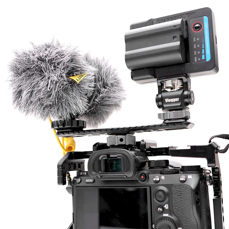 Vlogger Dual Cold Shoe Bracket Extension Bar with Built-in 1/4" and 3/8" Threads