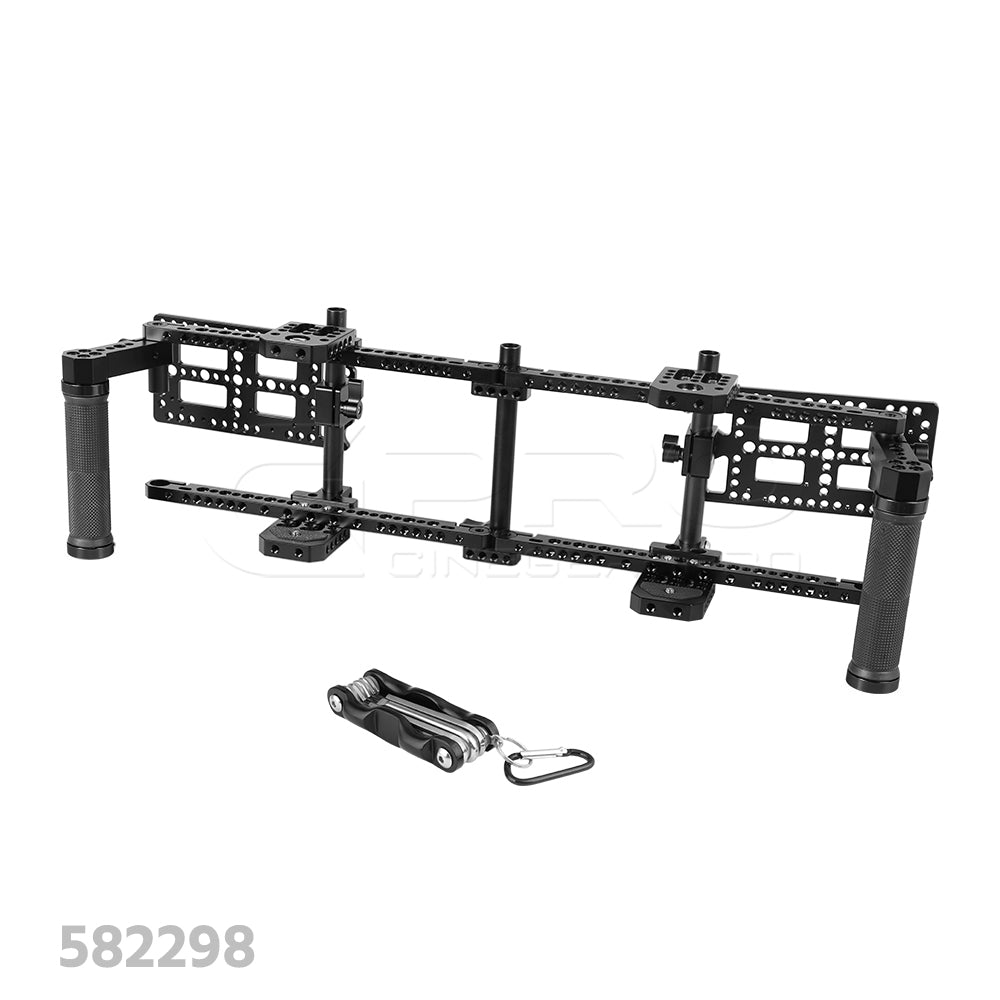 CGPro Double Adjustable 7" Director's Monitor Cage Rigs With Dual Rubber Grips & Double Battery Plate Monitor Cages - CINEGEARPRO