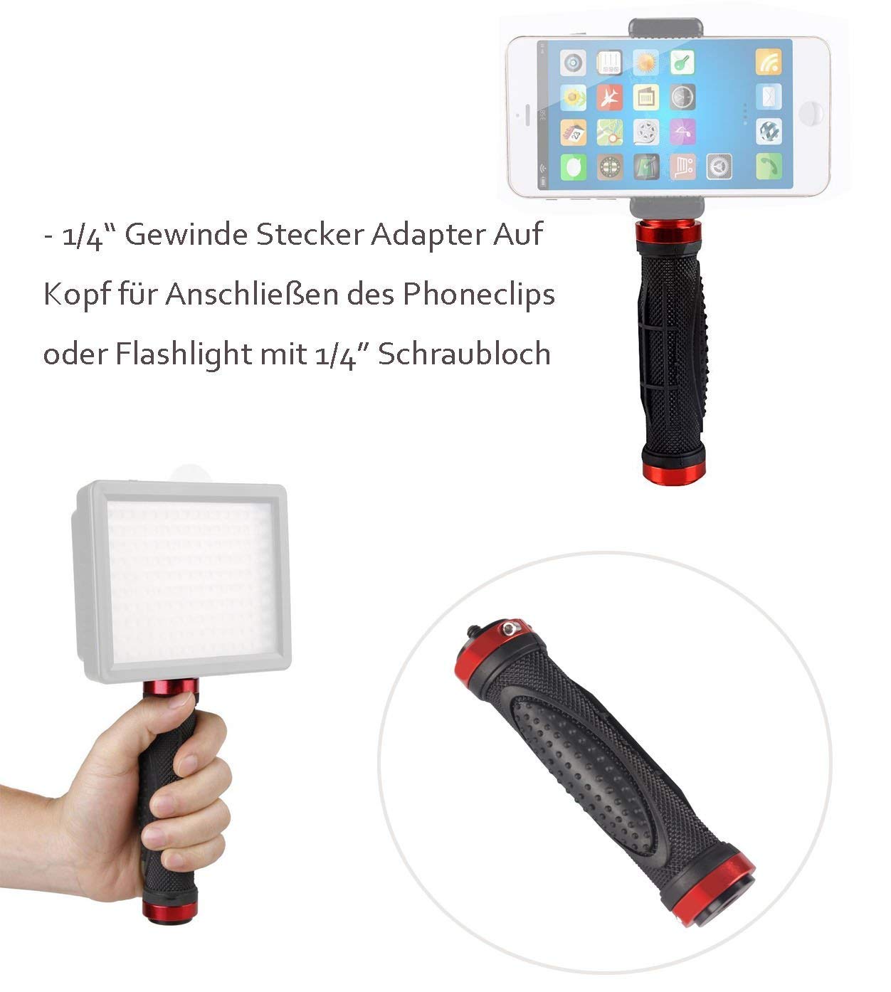 CGPro Camera Rubber Hand Grip With 1/4" Screw Thread On Head & 3/8 Inch Screw Hole For Monitor Gopro LED light Handles - CINEGEARPRO