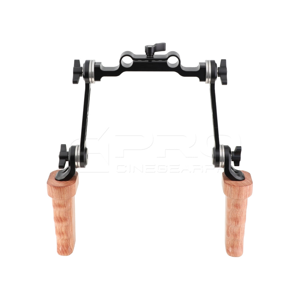 CGPro Dual Wooden Handgrip With ARRI Rosette Extension Arm & 15mm Railblock For DLSR Camera Shoulder Rig Rosette Handles - CINEGEARPRO