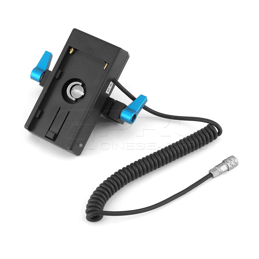 CGPro NP-F Battery Plate w/ BMPCC 4K Coiled Power Cable 12V Battery Plate - CINEGEARPRO