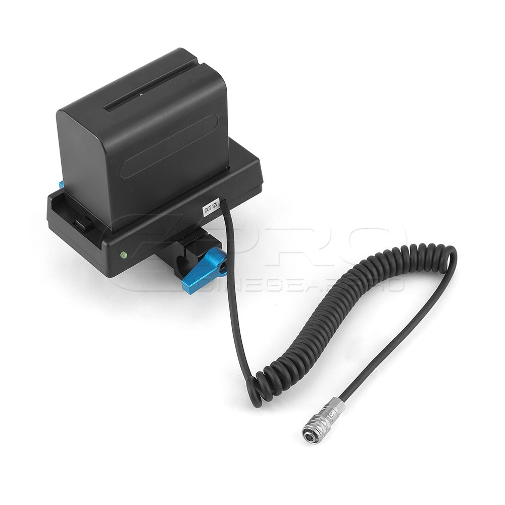 CGPro NP-F Battery Plate w/ BMPCC 4K Coiled Power Cable 12V Battery Plate - CINEGEARPRO
