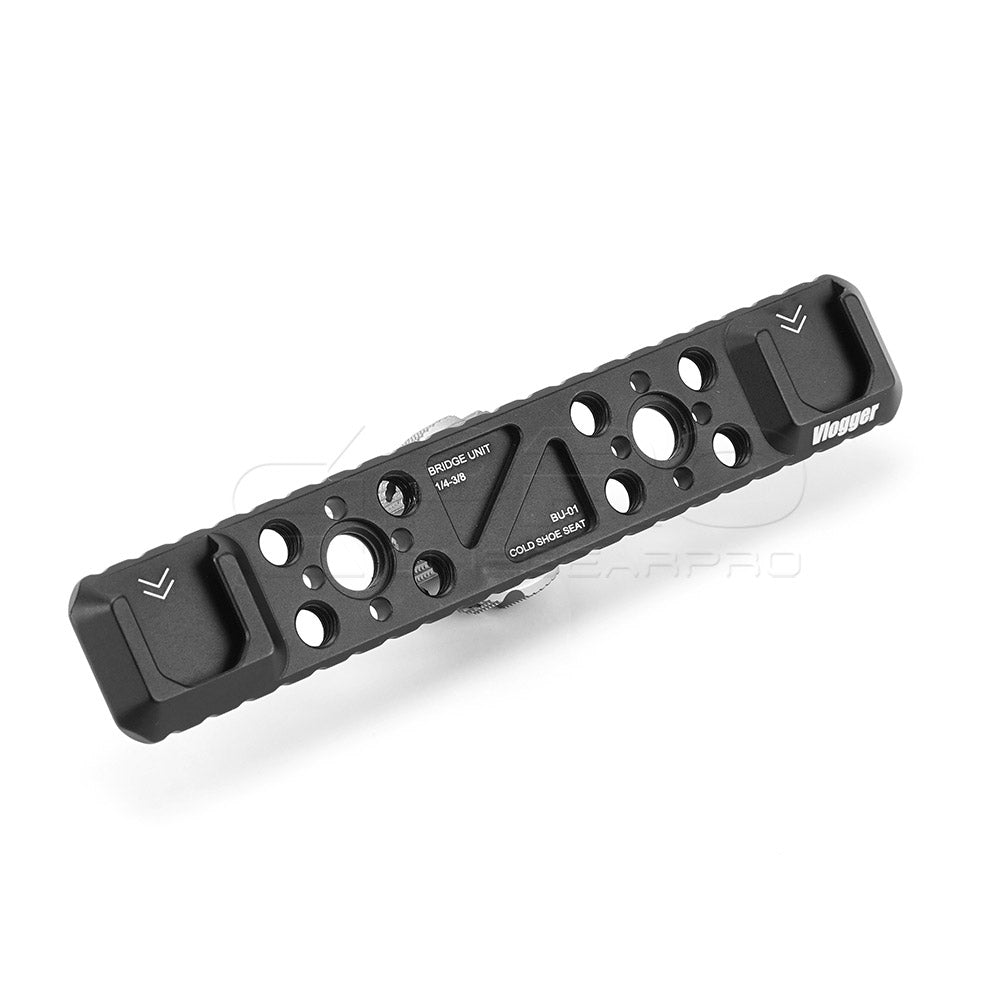 Vlogger Dual Cold Shoe Bracket Extension Bar with Built-in 1/4" and 3/8" Threads