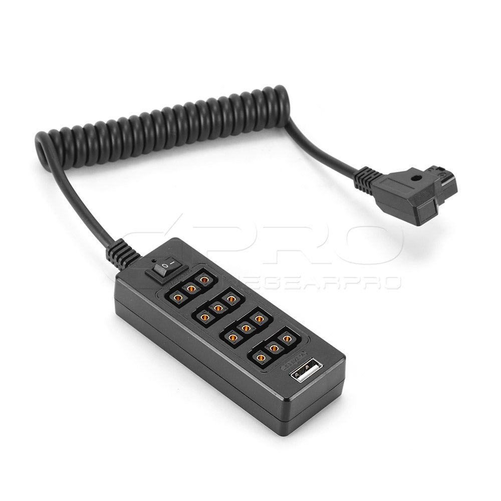 CGPro Coiled Male D-Tap Power Tap to 4 Female D-Tap P-Tap Hub Adapter
