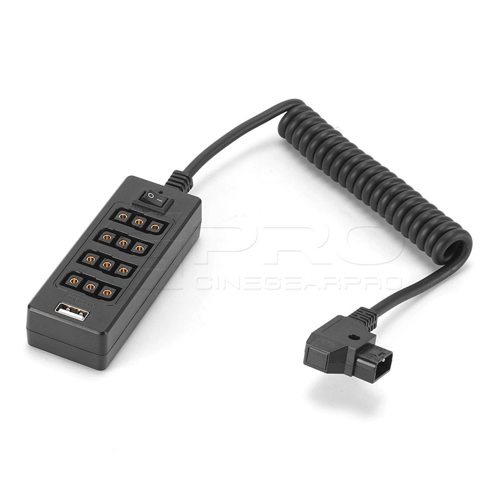 CGPro Coiled Male D-Tap Power Tap to 4 Female D-Tap P-Tap Hub Adapter