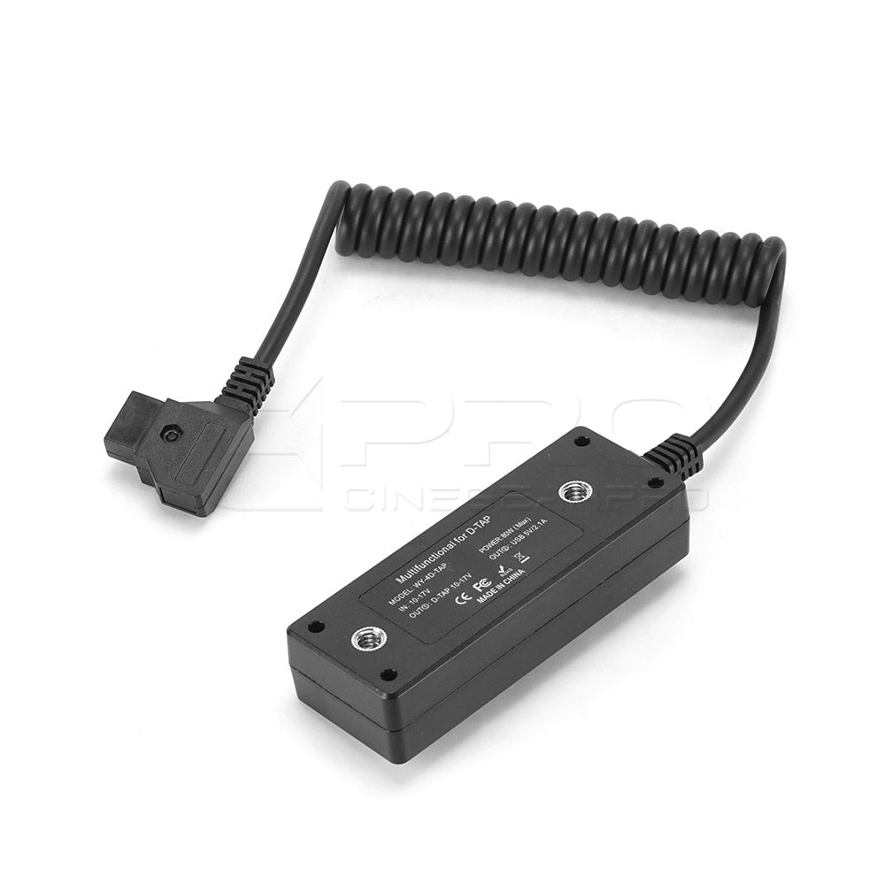 CGPro Coiled Male D-Tap Power Tap to 4 Female D-Tap P-Tap Hub Adapter