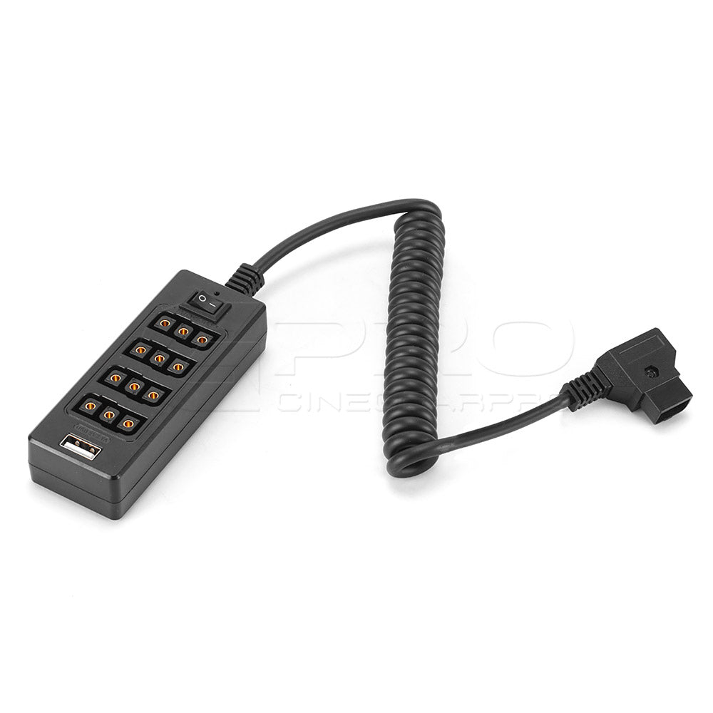 CGPro Coiled Male D-Tap Power Tap to 4 Female D-Tap P-Tap Hub Adapter
