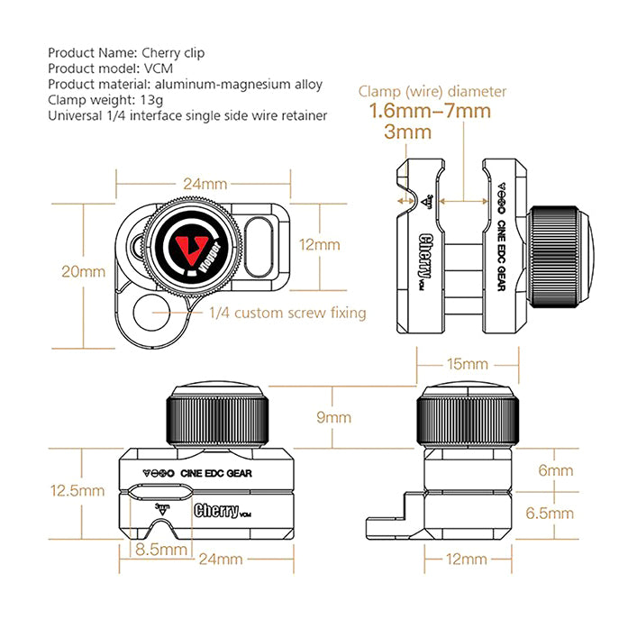 Vlogger Cherry Cable Clip Clamp 1/4 Universal Single Side Wire Retainer Clamp - CINEGEARPRO
