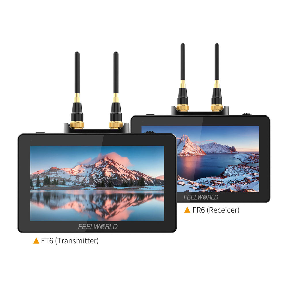 FeelWorld FT6 FR6 Two 5.5" On-Camera Monitors with Wireless Transmitter & Receiver System