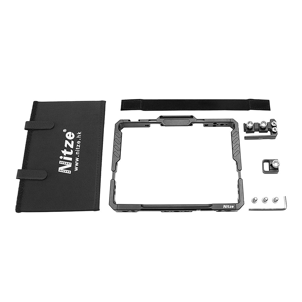 Nitze JT-B02B Monitor Cage for Blackmagic Video Assist 7” 12G HDR with Sunhood, HDMI and USB-C Cable Clamps