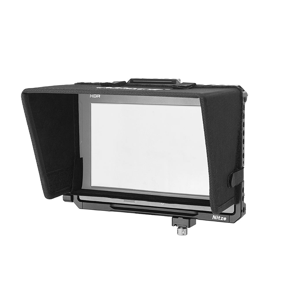 Nitze JT-B02B Monitor Cage for Blackmagic Video Assist 7” 12G HDR with Sunhood, HDMI and USB-C Cable Clamps
