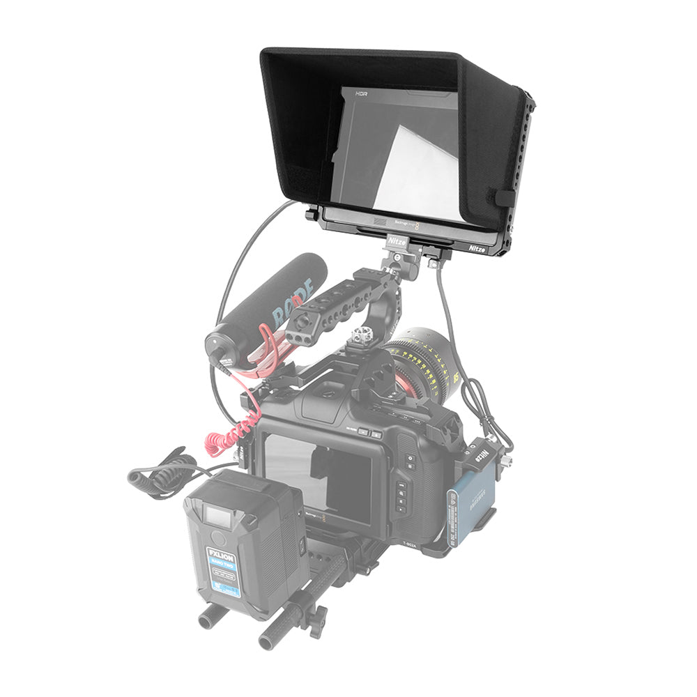Nitze JT-B02B Monitor Cage for Blackmagic Video Assist 7” 12G HDR with Sunhood, HDMI and USB-C Cable Clamps