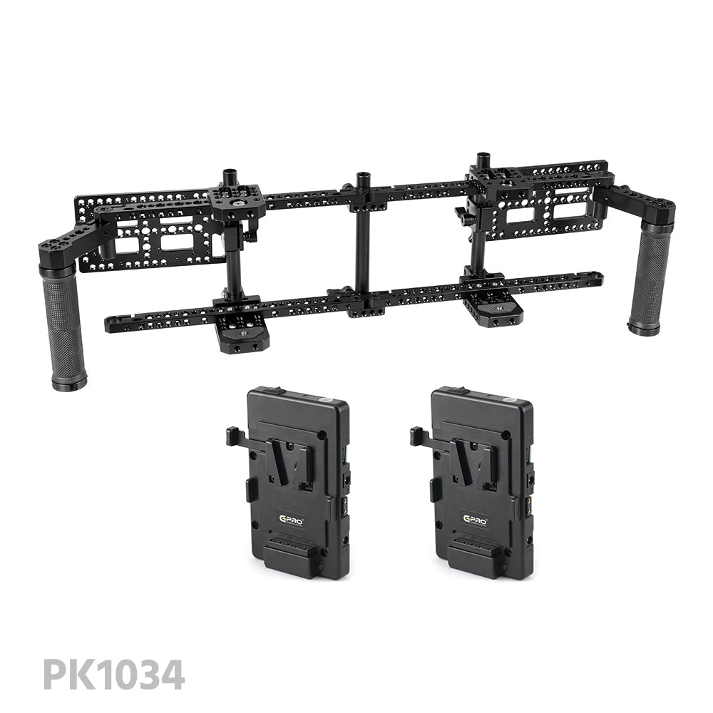 CGPro Double Adjustable 7" Director's Monitor Cage Rigs With Dual Rubber Grips & Double Battery Plate Monitor Cages - CINEGEARPRO