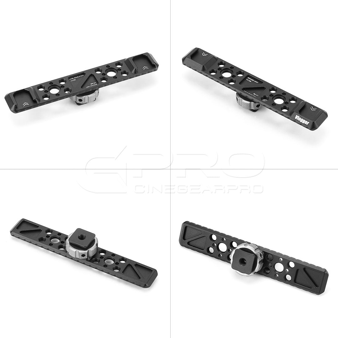 Vlogger Dual Cold Shoe Bracket Extension Bar with Built-in 1/4" and 3/8" Threads