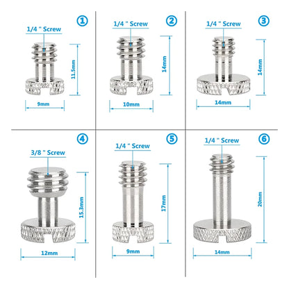 CGPro 1/4"-20 & 3/8"-16 Slotted Screw Bolt Assortment Brass Nickel Made With Plastic Storage Case For Camera Quick Release Plate (12 Pieces)
