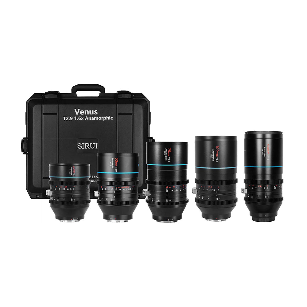 SIRUI Venus T2.9 1.6x 5-Lens Kit with Hard Case (35/50/75/100/150mm) with 1.25x Anamorphic Adapter