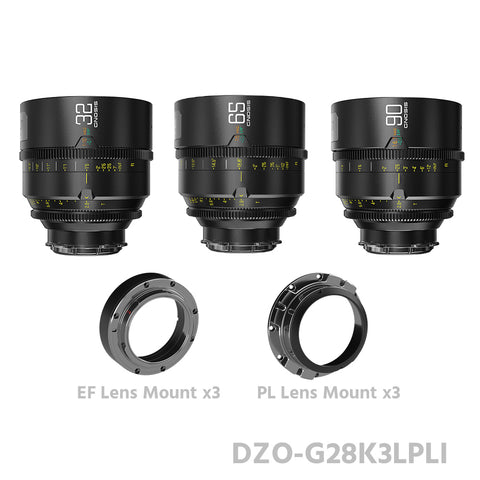 DZOFILM 32, 65, 90mm T2.8 Gnosis 3 Lens Set T2.8 Macro Prime Lens LPL+PL+EF Mount
