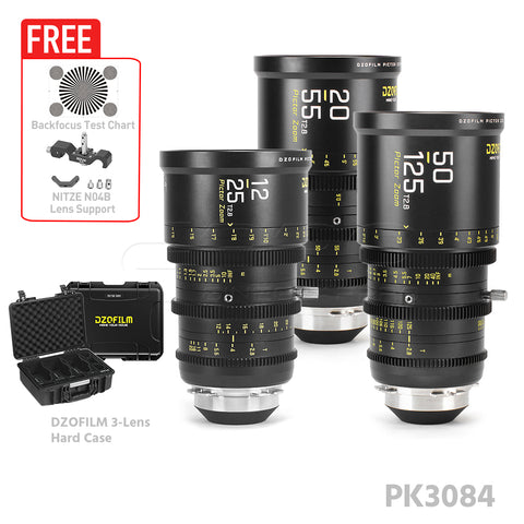 DZOFILM Pictor Zoom 3 Lens Bundle 12-25mm + 20-55mm + 50-125mm T2.8 (PL&EF interchangeable Mount, Black)