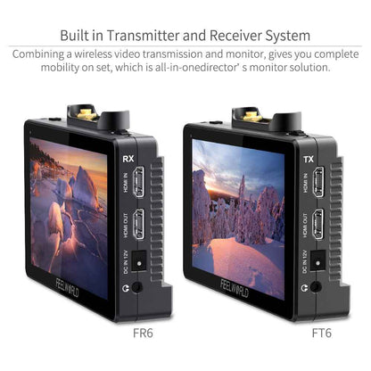 FeelWorld FT6 FR6 Two 5.5" On-Camera Monitors with Wireless Transmitter & Receiver System