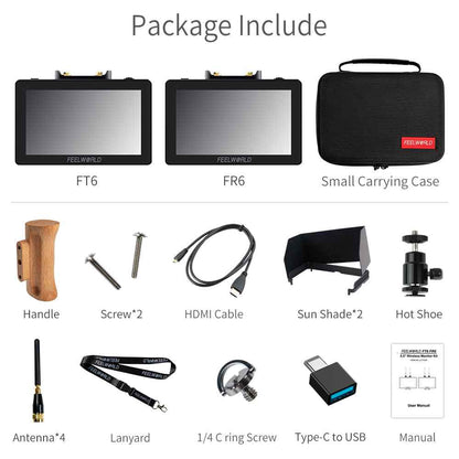 FeelWorld FT6 FR6 Two 5.5" On-Camera Monitors with Wireless Transmitter & Receiver System