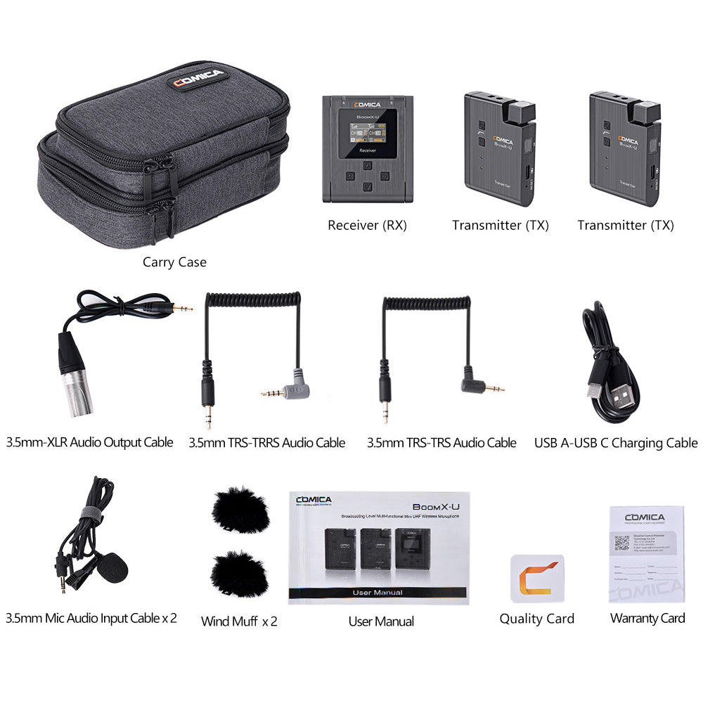 COMICA BoomX-U U2 Broadcasting-Level Multi-functional Mini UHF Wireless Microphone Dual Channel