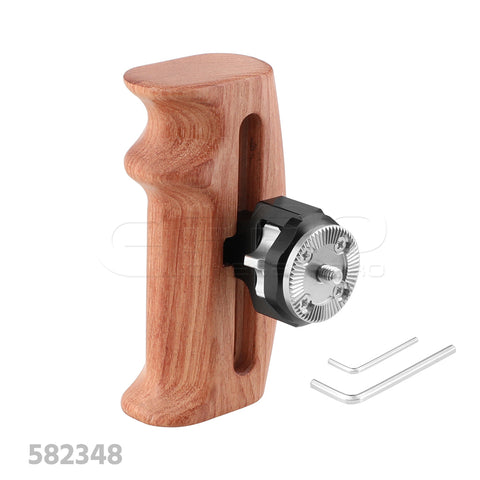 CGPro Adjustable Wooden Handgrip With Rosette Mount M6 Thumbscrew Connection For DLSR Camera Cage Kit (Either Side)