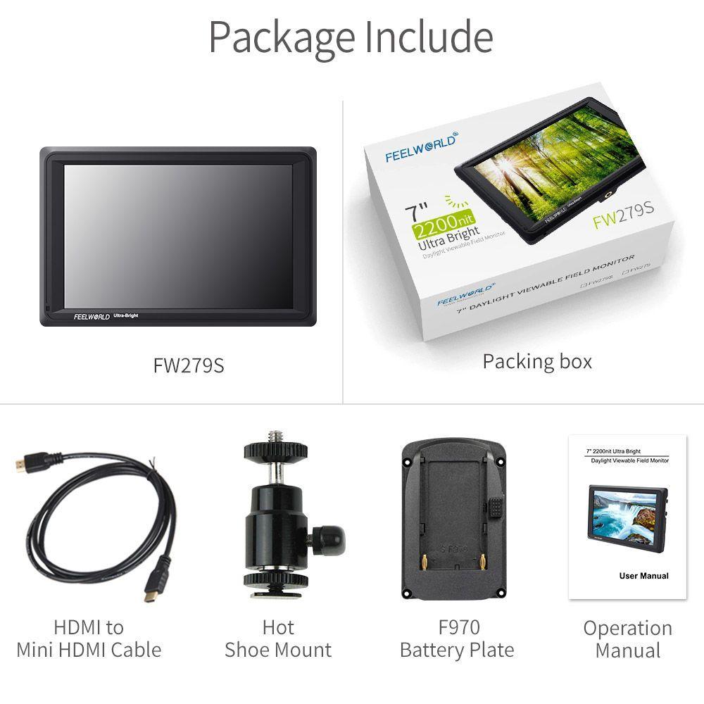 FEELWORLD FW279S 7 Inch 2200nit Daylight Viewable Monitor 3G-SDI 4K HDMI In/Out Monitor - CINEGEARPRO