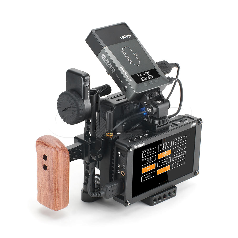 CGPro Compact Camera Half Cage Rig Compatible Monitor/Camera With NATO Left Handle Wooden Grip