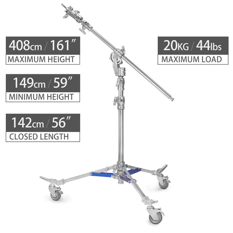 CINEGRIPPRO G07004 Junior Roller Stand with Boom Arm Maximum Height 4080mm/161