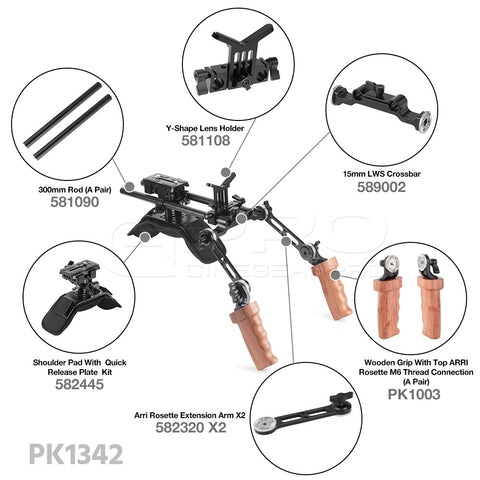 CGPro Pro Camcorder Shoulder Rig With Manfrotto QR Base Plate & ARRI Rosette Wooden Dual Handgrip