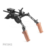 CGPro Pro Camcorder Shoulder Rig With Manfrotto QR Base Plate & ARRI Rosette Wooden Dual Handgrip