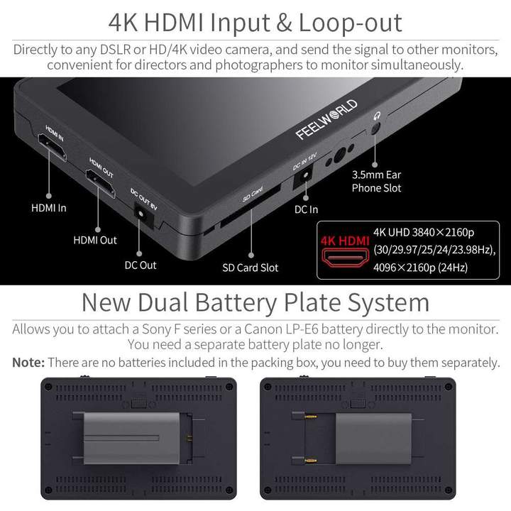 FEELWORLD F6 PLUS 5.5 Inch 3D LUT Touch Screen Camera Field Monitor HDMI FHD Support 4K Input Output Monitor - CINEGEARPRO