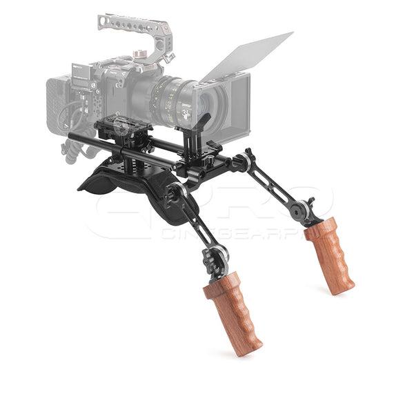 CGPro Pro Camcorder Shoulder Rig With Manfrotto QR Base Plate & ARRI Rosette Wooden Dual Handgrip