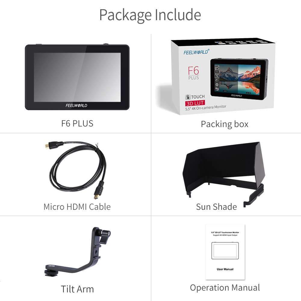 FEELWORLD F6 PLUS 5.5 Inch 3D LUT Touch Screen Camera Field Monitor HDMI FHD Support 4K Input Output Monitor - CINEGEARPRO