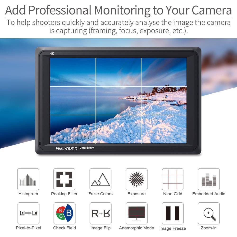 FEELWORLD FW279 7 Inch Ultra Bright 2200nit Daylight Viewable Field Monitor 4K HDMI In Out Monitor - CINEGEARPRO