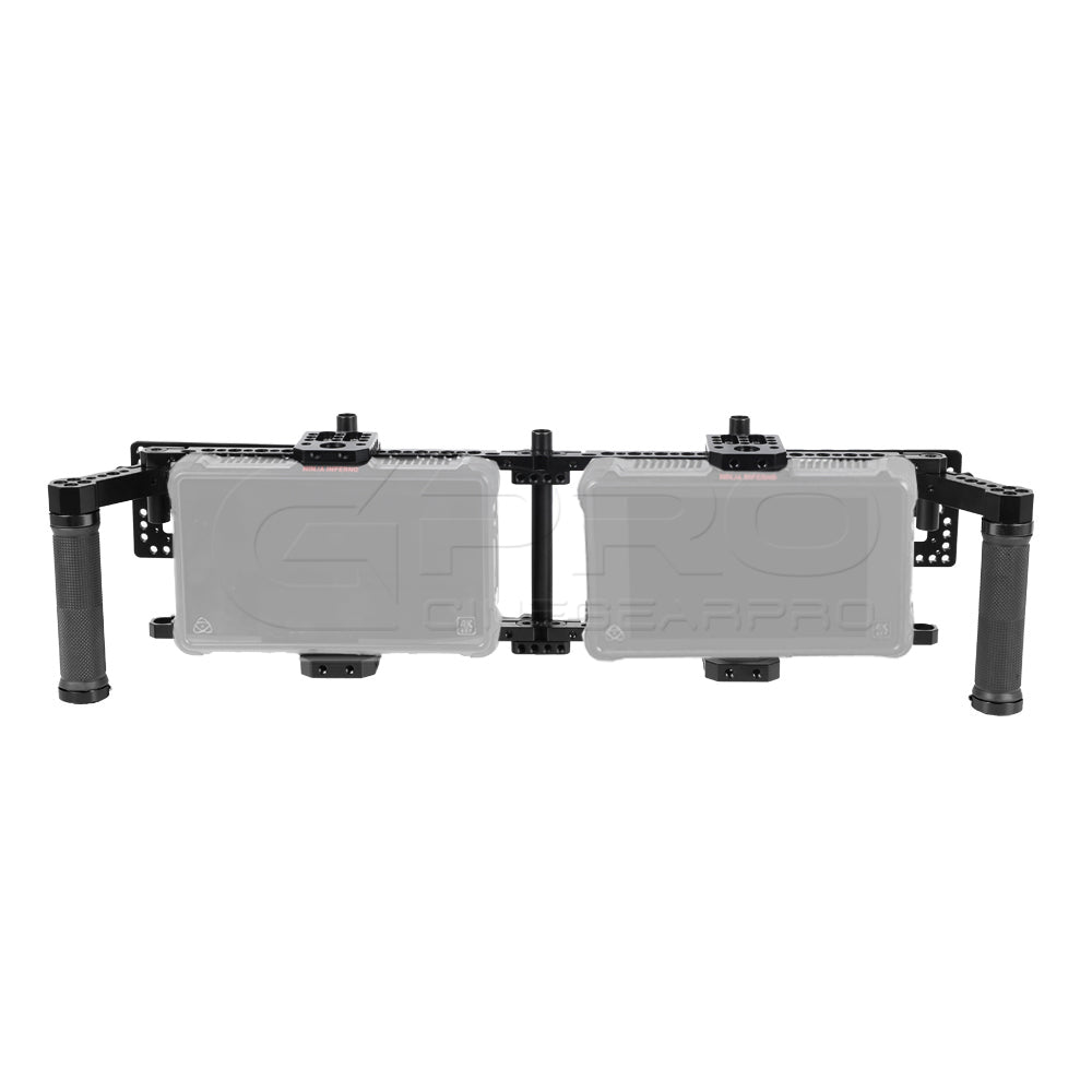 CGPro Double Adjustable 7" Director's Monitor Cage Rigs With Dual Rubber Grips & Double Battery Plate Monitor Cages - CINEGEARPRO
