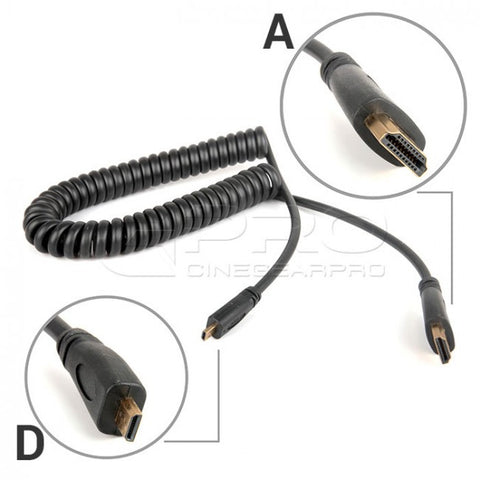 CGPro AM-DM-SC HDMI (A) to Micro HDMI (D) Spring Curl Cable V1.4 1080P 3D 4K