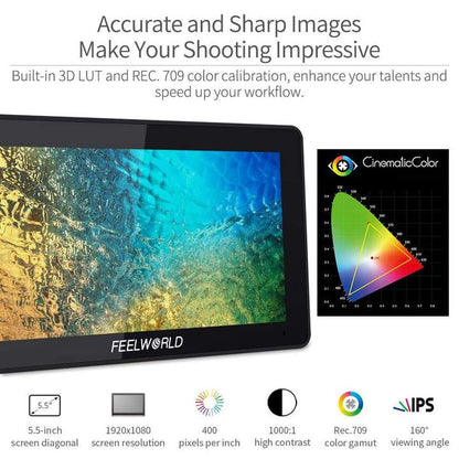 FEELWORLD F6 PLUS 5.5 Inch 3D LUT Touch Screen Camera Field Monitor HDMI FHD Support 4K Input Output Monitor - CINEGEARPRO